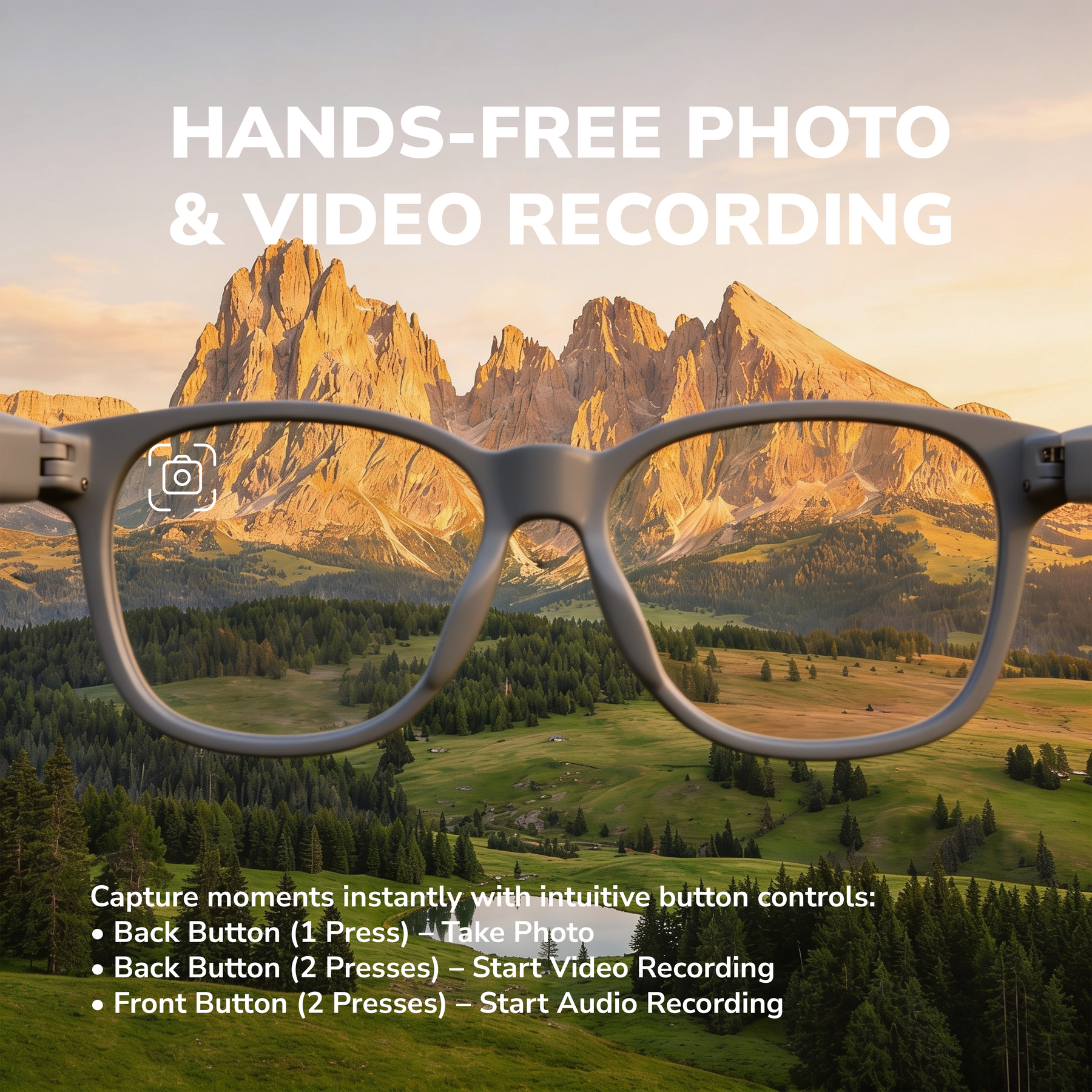 STRVO G-01 Smart Audio Glasses with 2K Camera, Bluetooth, Photochromic Lenses, AI Assistant & Touch Controls - Curved Design for Everyday Wear