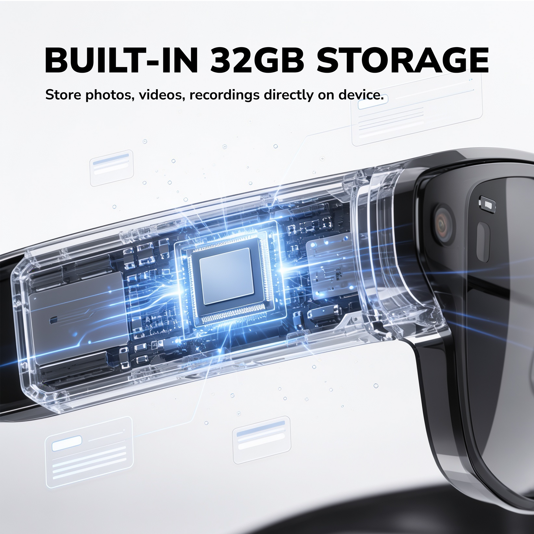 STRVO G-06 2K Ultra HD Camera Smart Glasses with Bluetooth Audio, Photochromic Lenses, AI Assistant, Video Recording & App Control - Black
