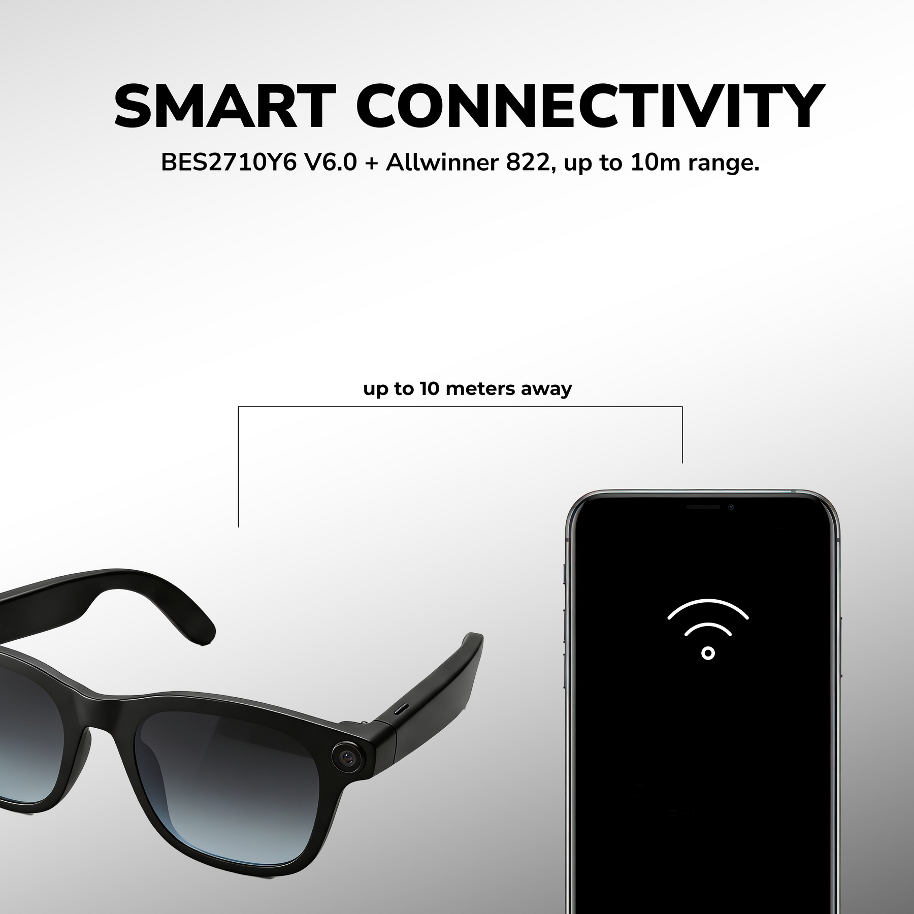 STRVO G-06 2K Ultra HD Camera Smart Glasses with Bluetooth Audio, Photochromic Lenses, AI Assistant, Video Recording & App Control - Black